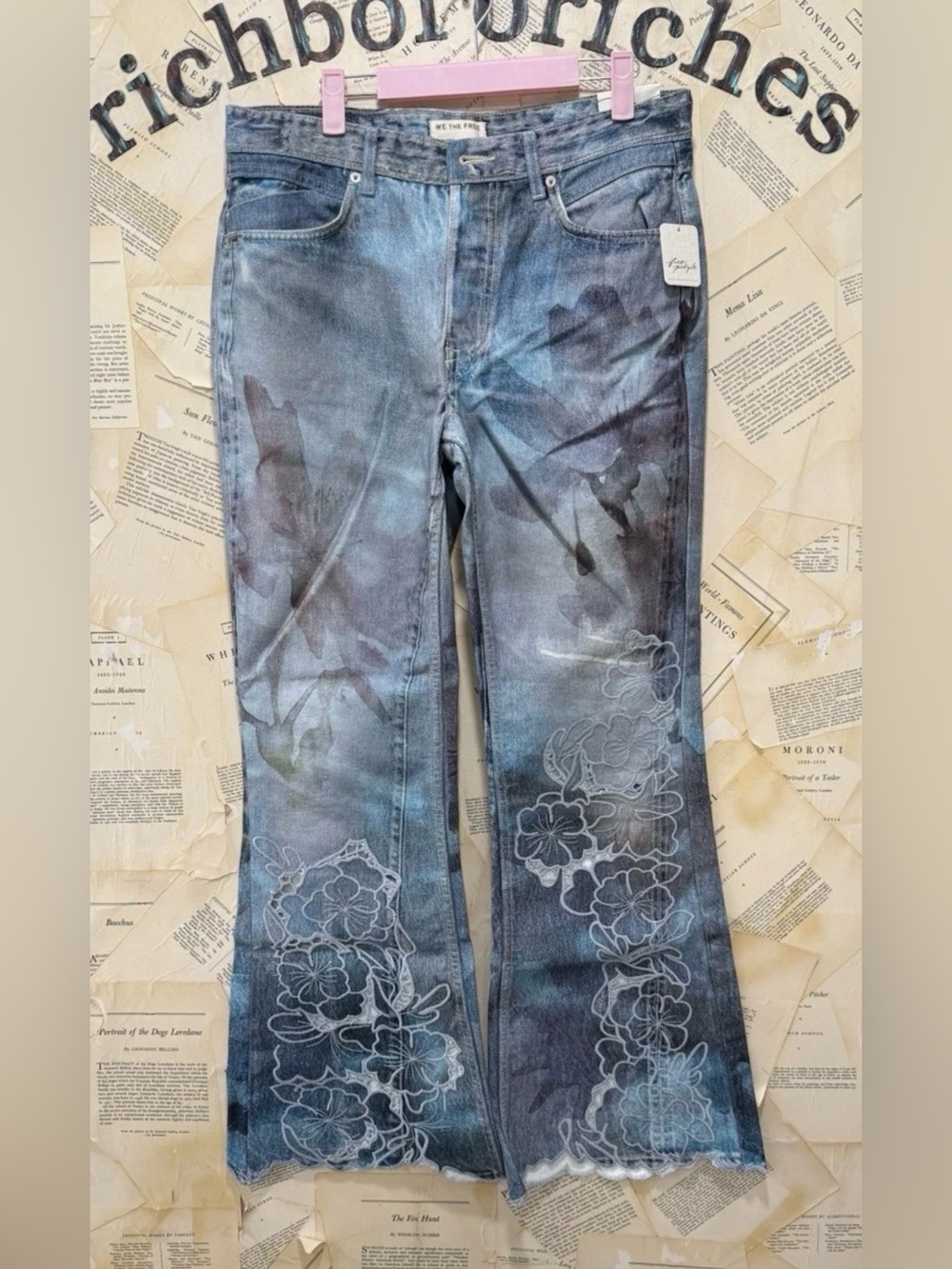 Free People West Coast Illusions Cutwork Jeans We The Free Embroider Watercolor - Picture 7 of 8